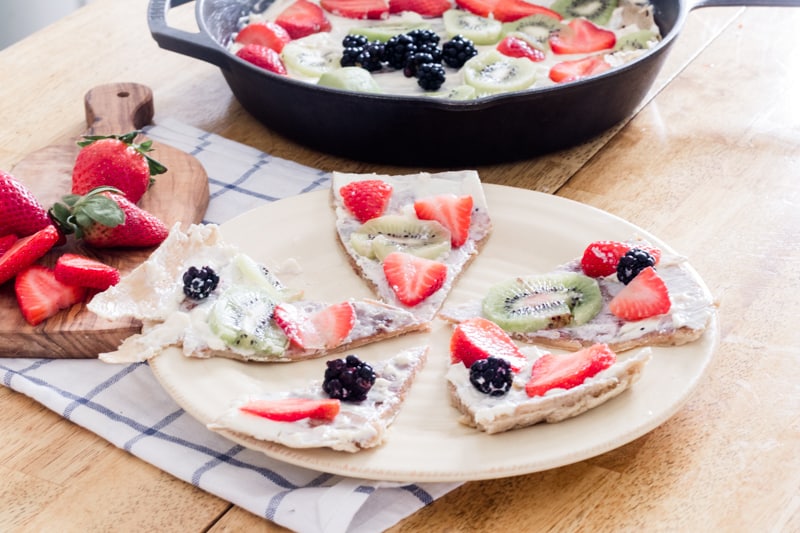 Fresh sliced homemade fruit pizza.