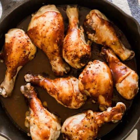 cast iron skillet chicken with bbq sauce.