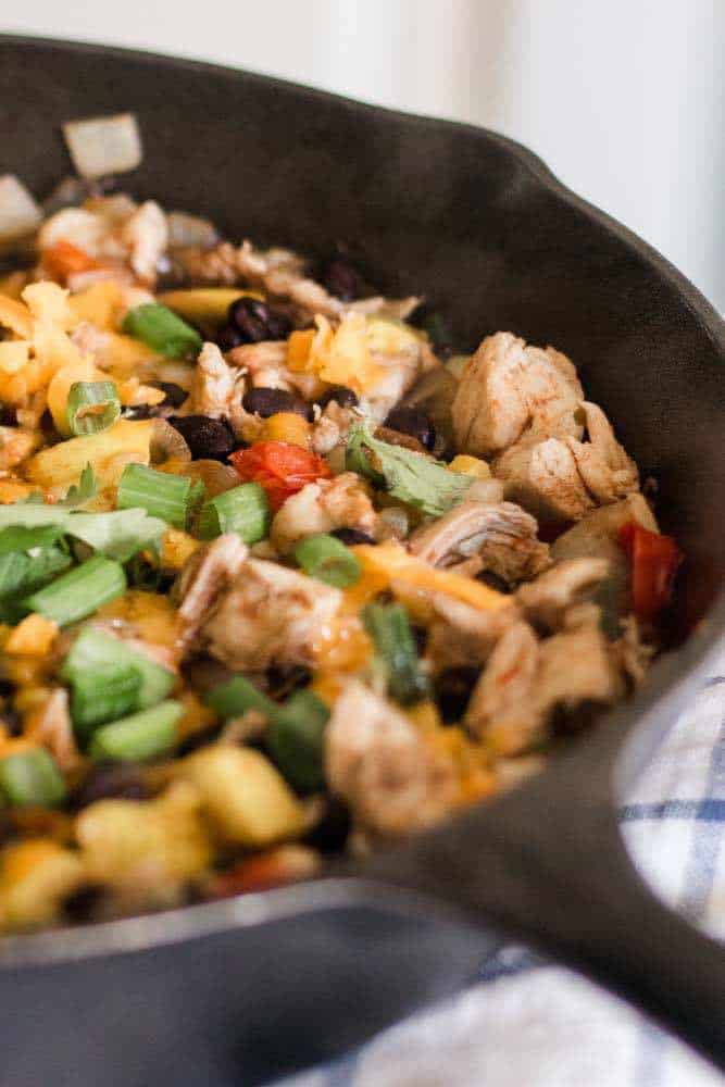 Fiesta Chicken in a cast iron skillet.