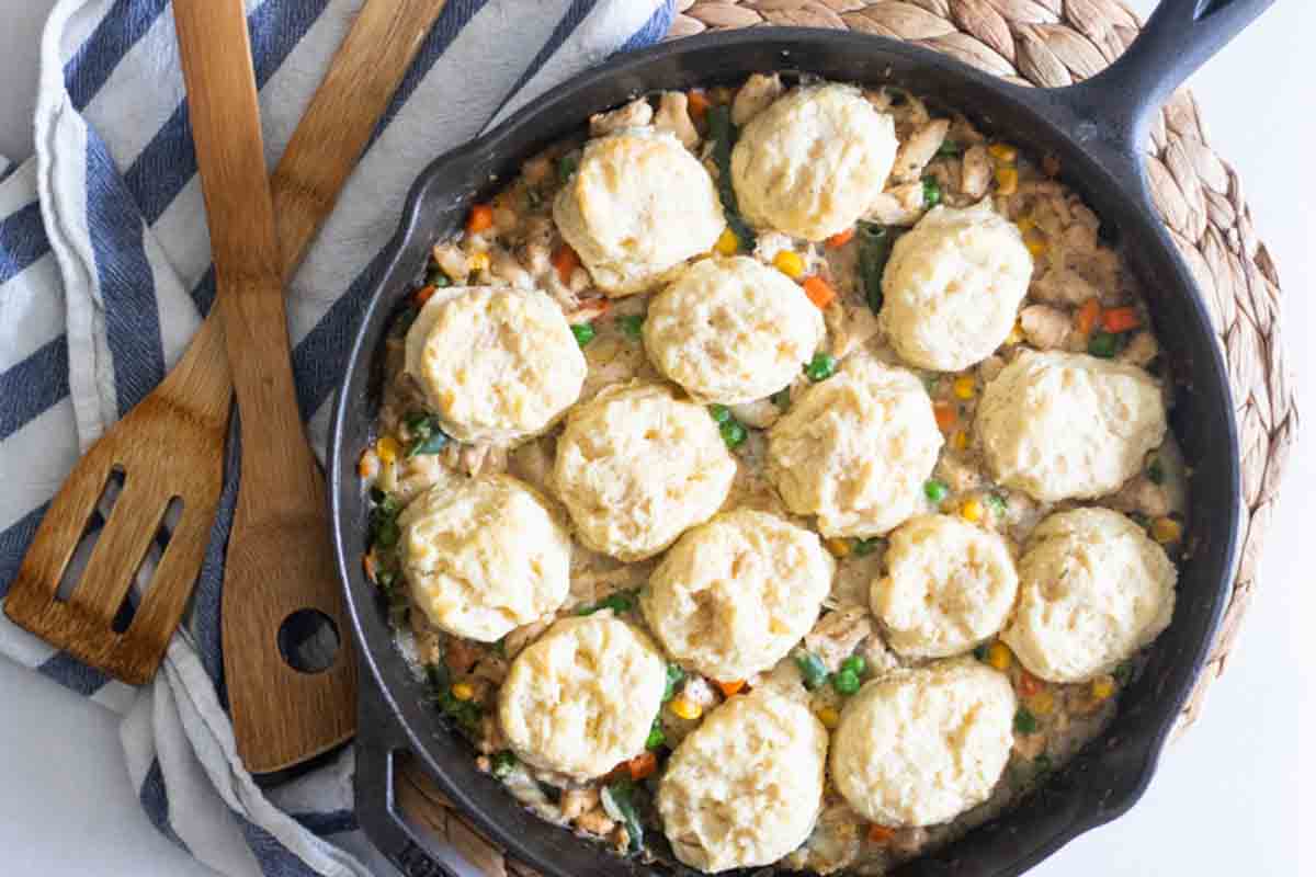 Chicken Pot Pie With Homemade Biscuits - Cast Iron Skillet Cooking