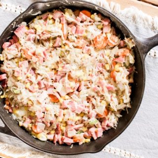 Hash brown casserole without soup on wooden table.