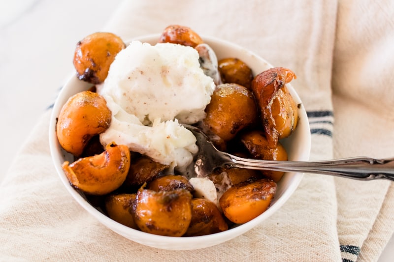 Baked persimmons with a honey glaze.