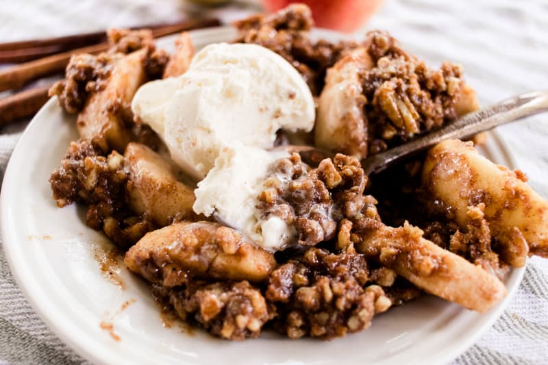 Dutch oven apple crisp made without oats.