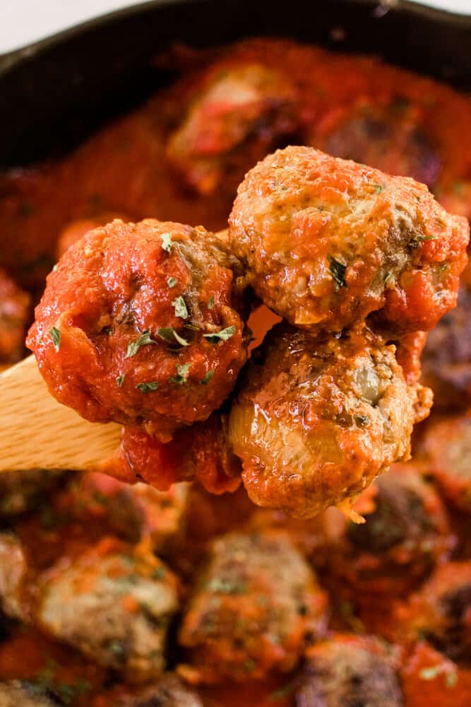 Marinara covered meatballs.