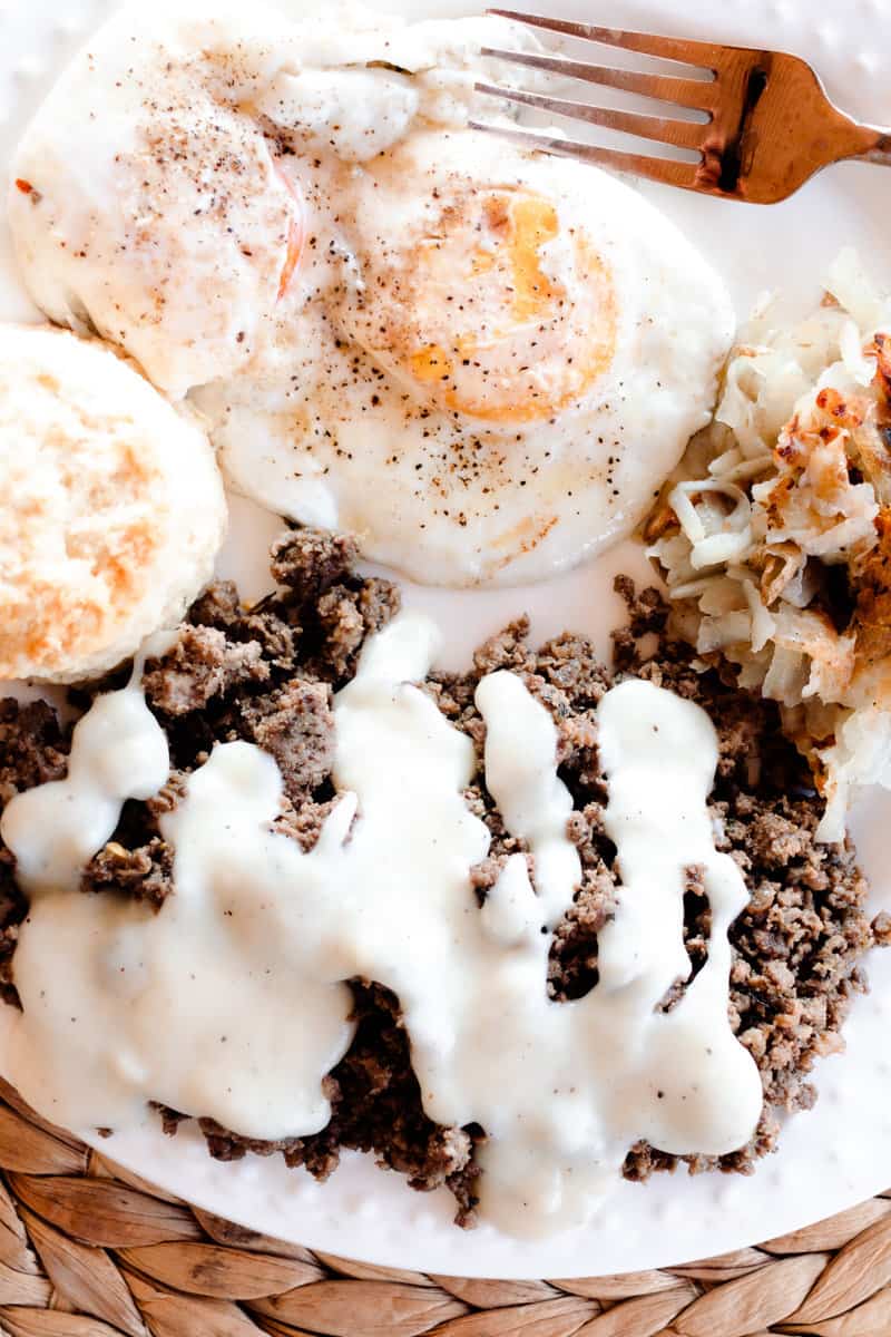 Venison breakfast sausage with biscuits and gravy