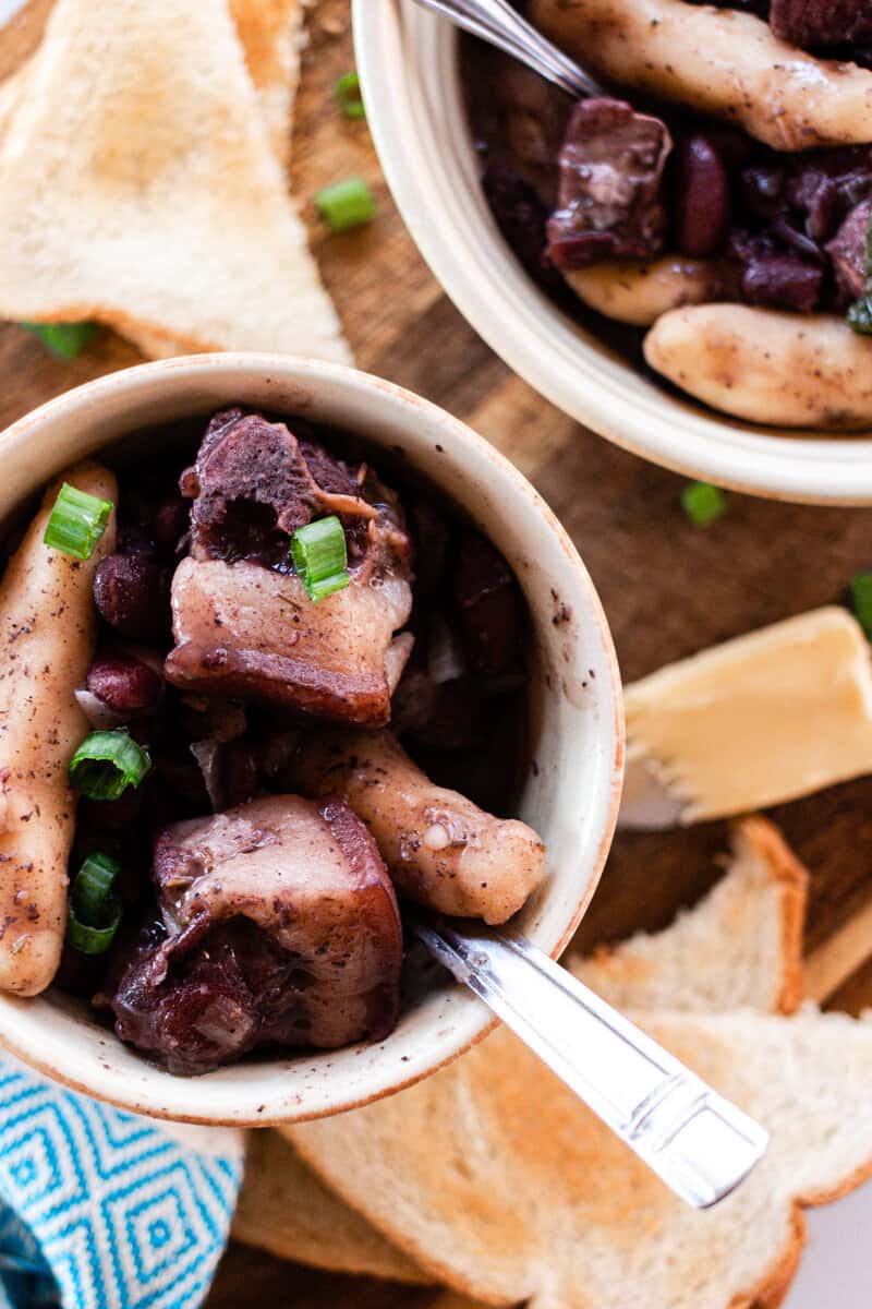 Jamaican style stew peas with tender pigs tail.