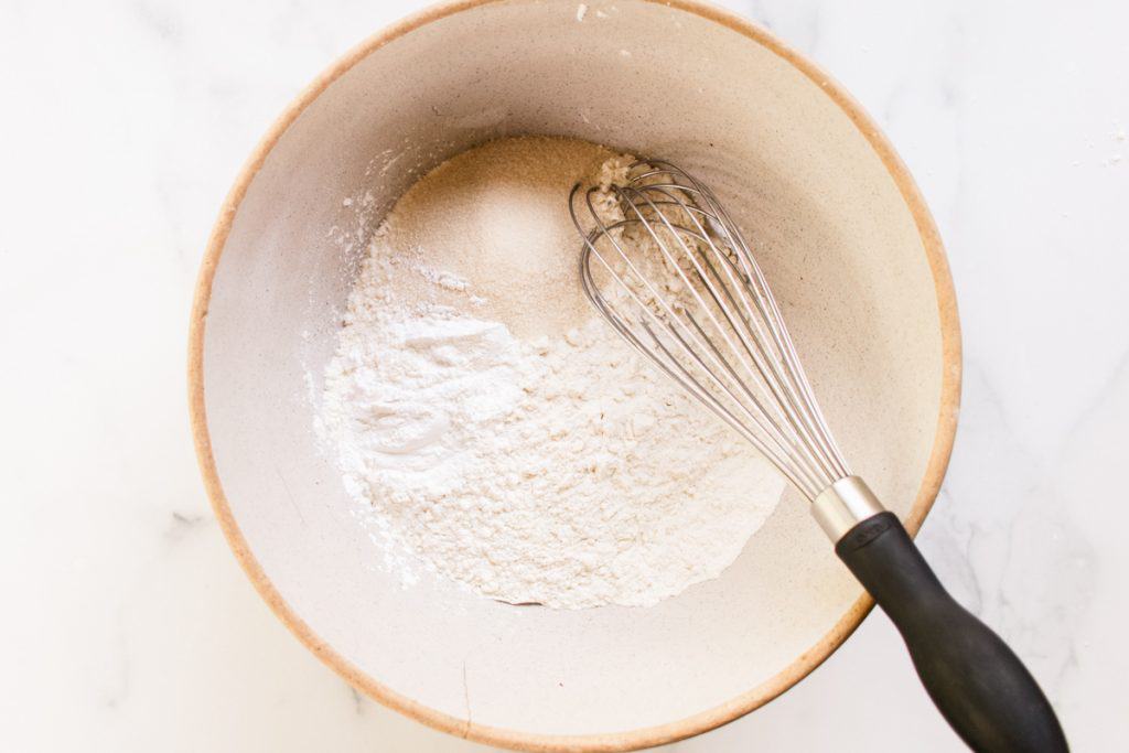 All the waffle dry ingredients in a large crock.