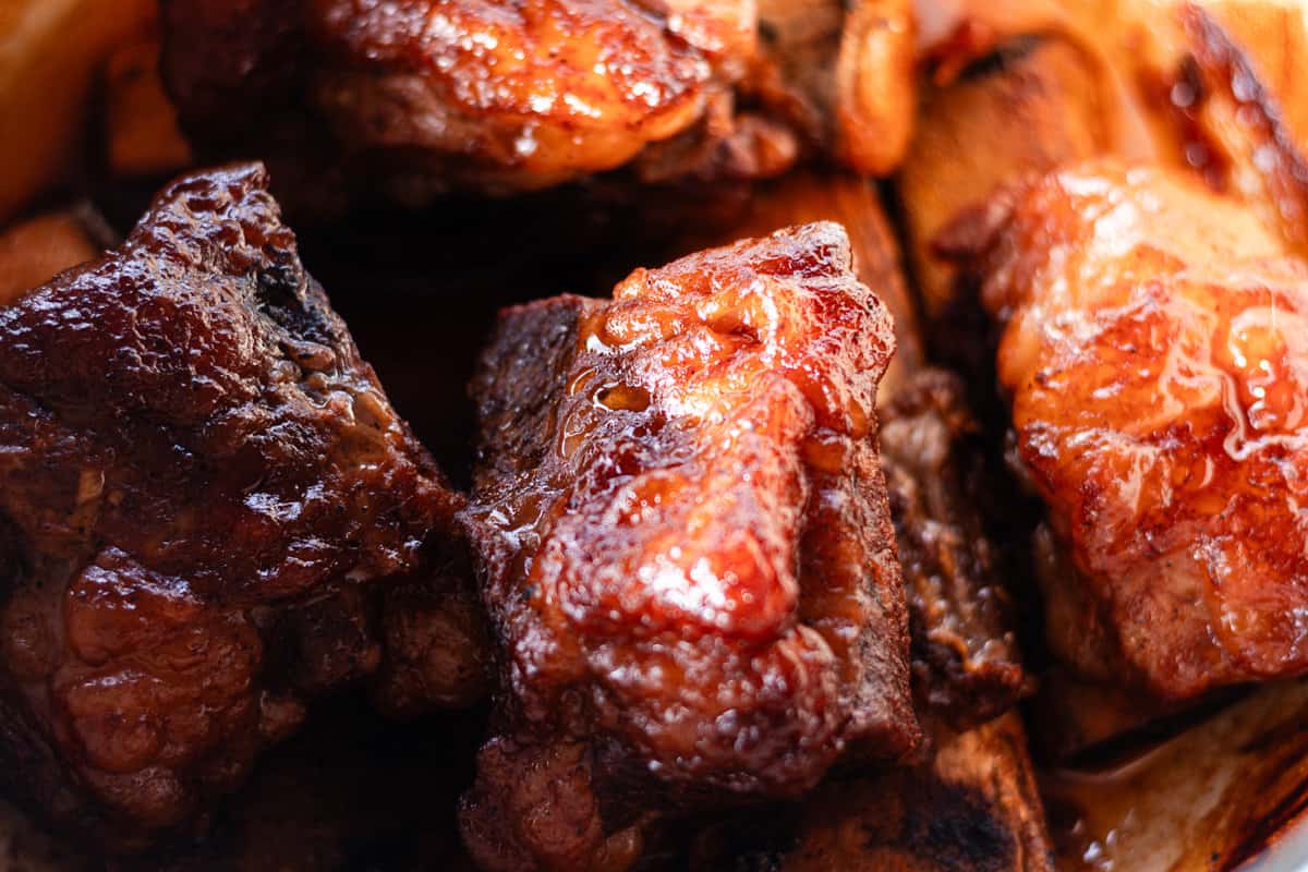 Caramelized oven baked bbq ribs.