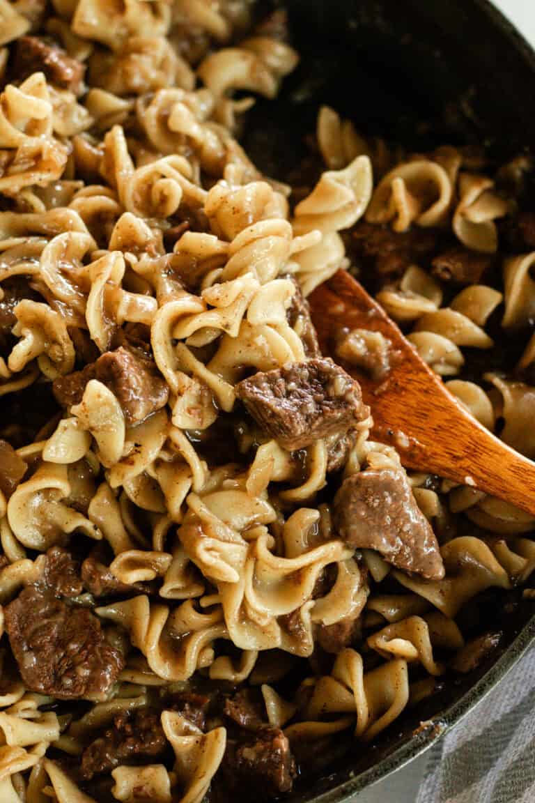 Beef Tips and Noodles Recipe Cast Iron Skillet Cooking