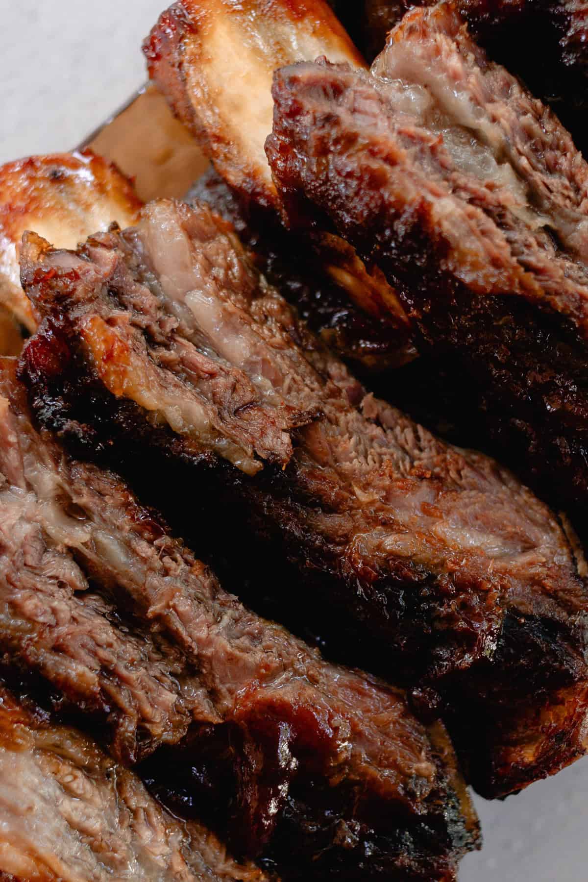Juicy beef ribs with caramelized bbq sauce.