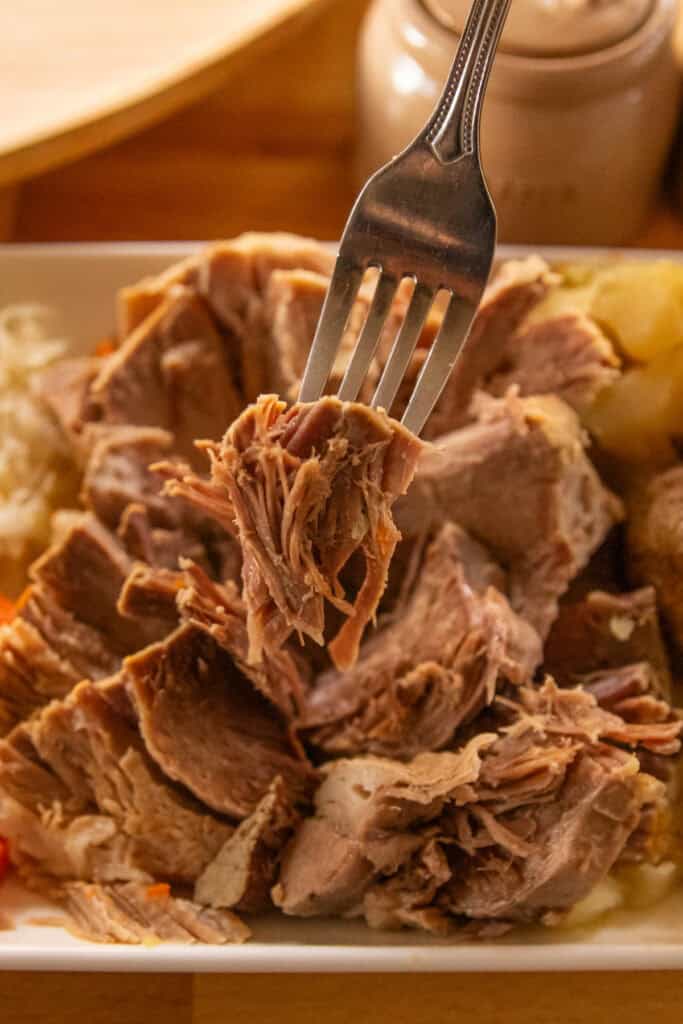 Pickled pork shoulder with tender, salty vegetables.