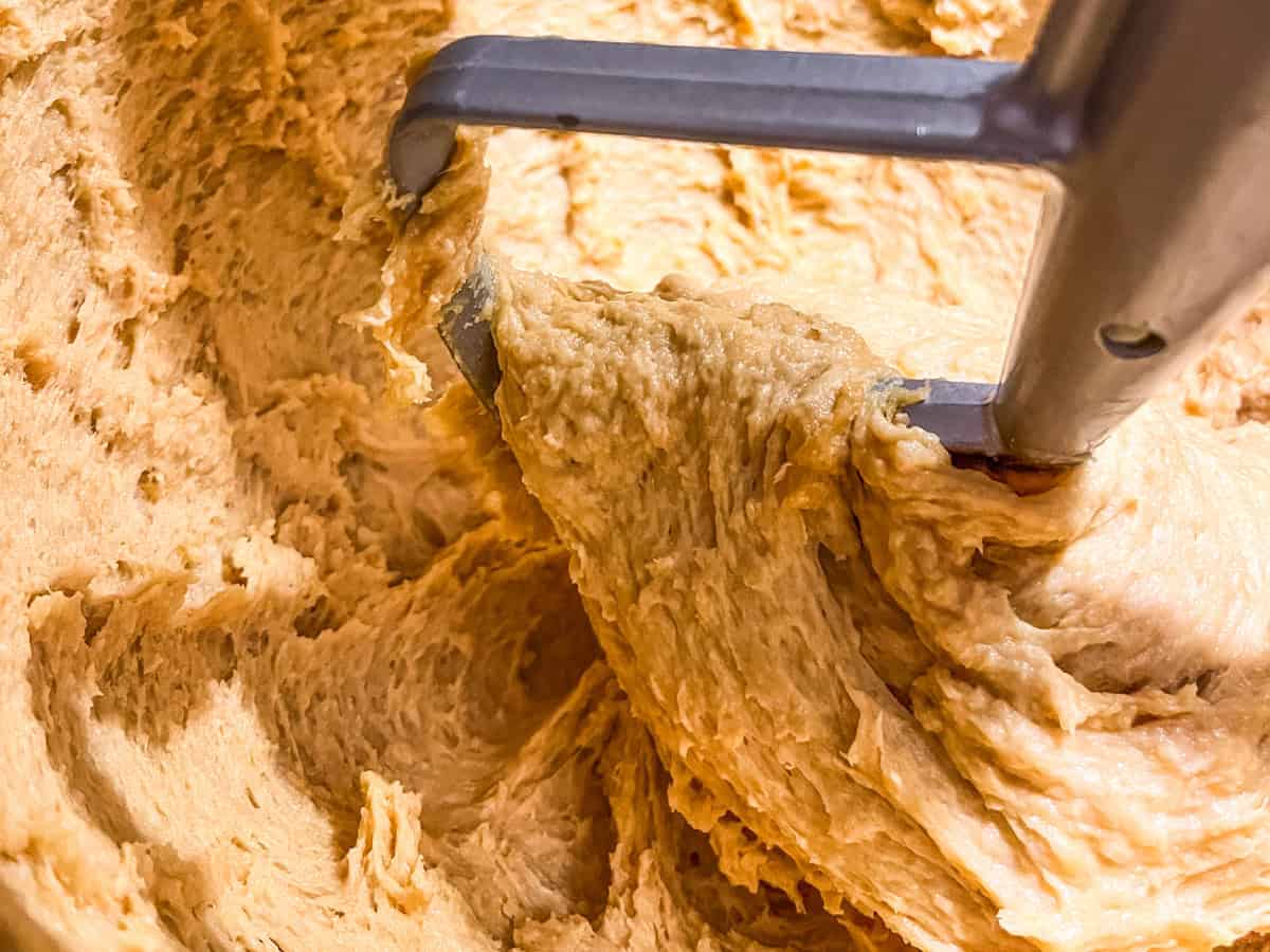 Kneading brioche dough with a stand mixer.