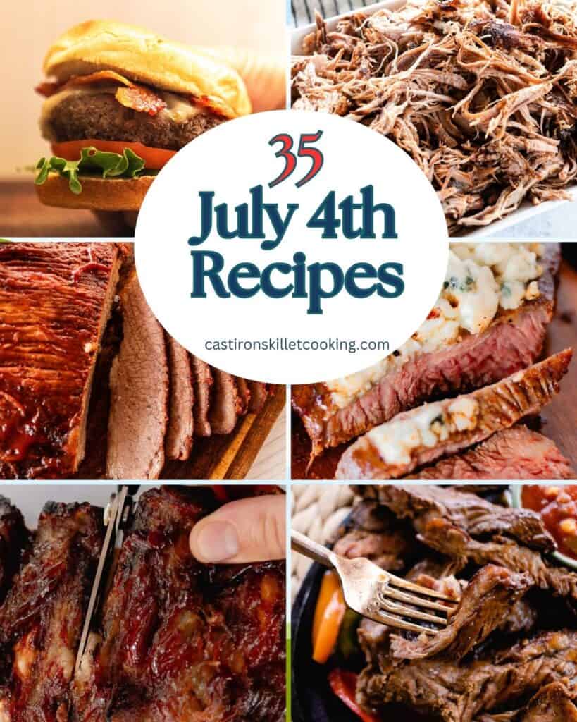 Image collage of 6 different summer recipes for July 4th.