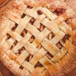 A lattice-covered pie made with whole wheat pie dough.