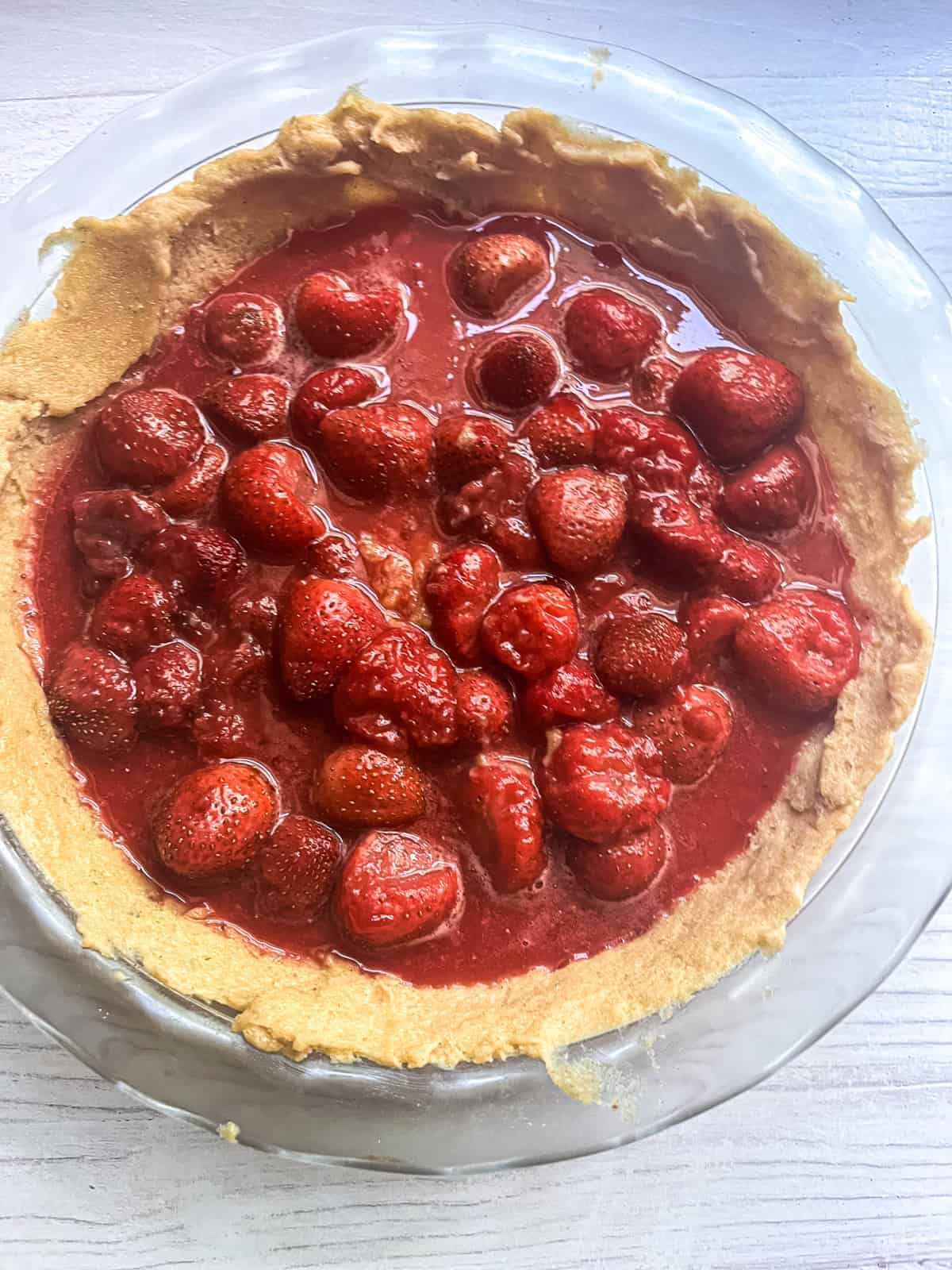 Strawberry pie before adding the lattice top and baking.