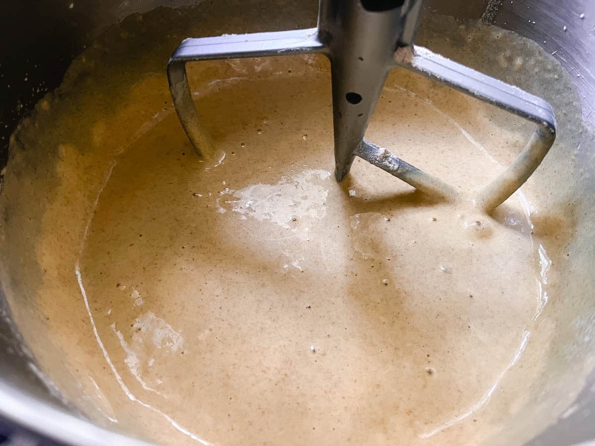 Mixing glaze in a stand mixer.