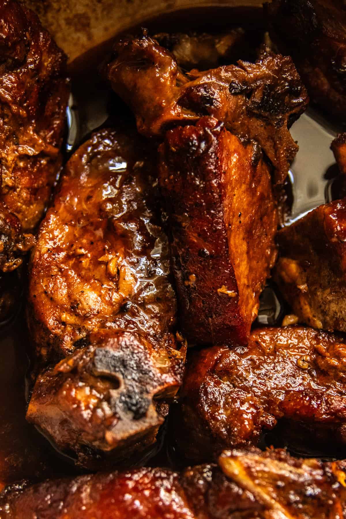 Country-style ribs in a dutch oven.