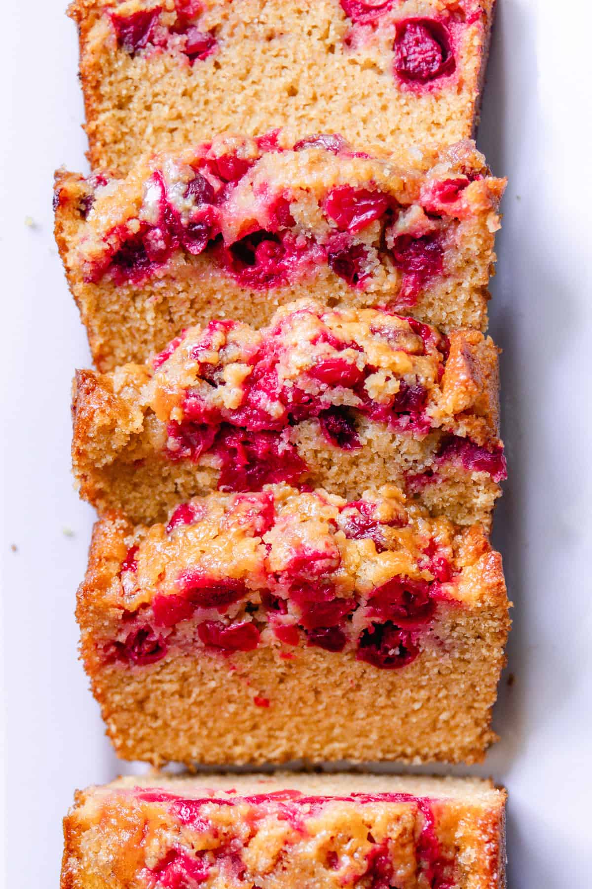 Light and most cranberry bread with a delicious crumble on top.
