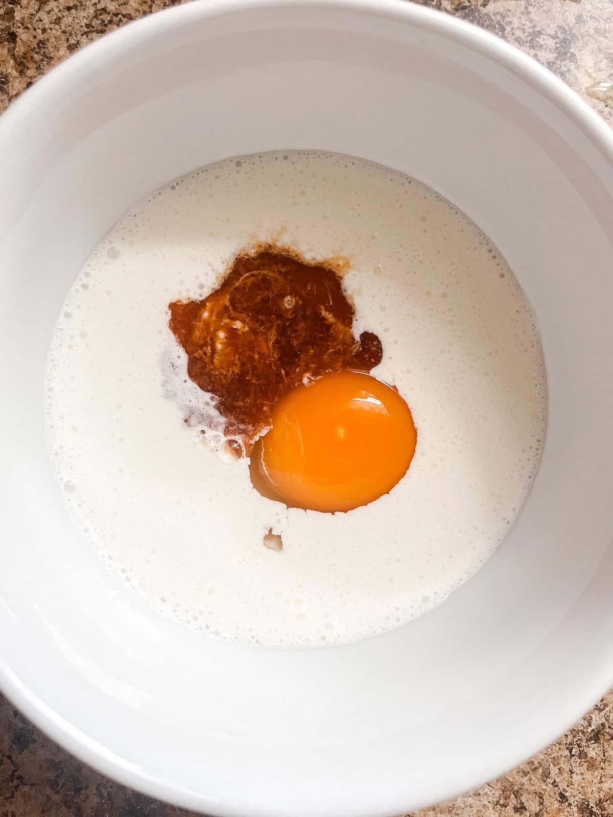 Wet ingredients in a mixing bowl.