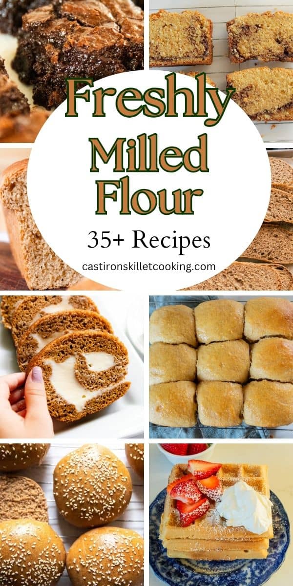 Several images of freshly milled flour recipes with text overlay.