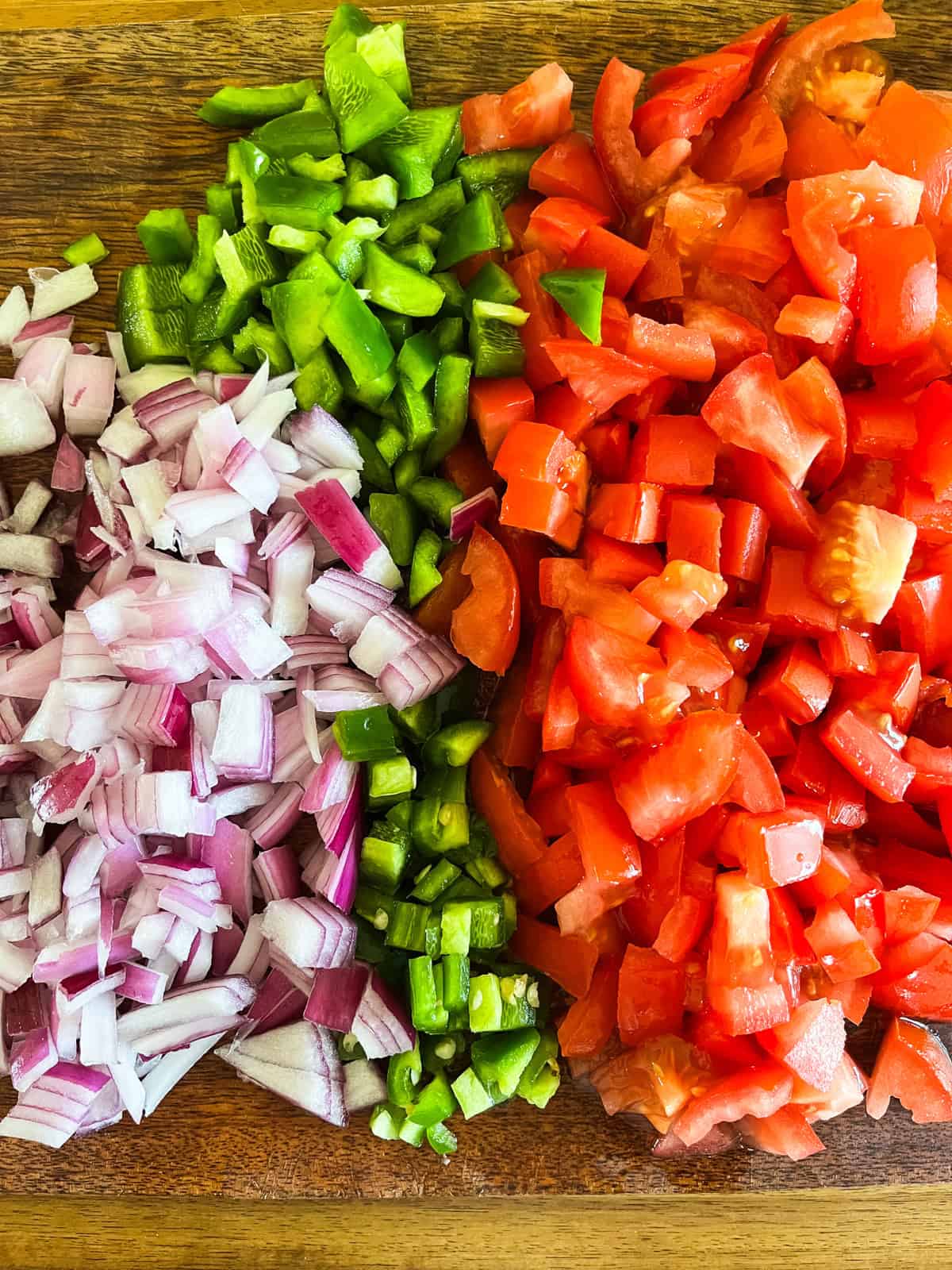 Chopped ingredients for pico de gallo.