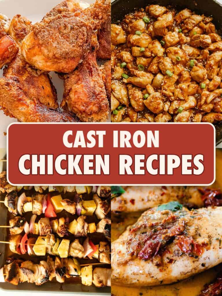 Cast iron chicken recipes photo collage.