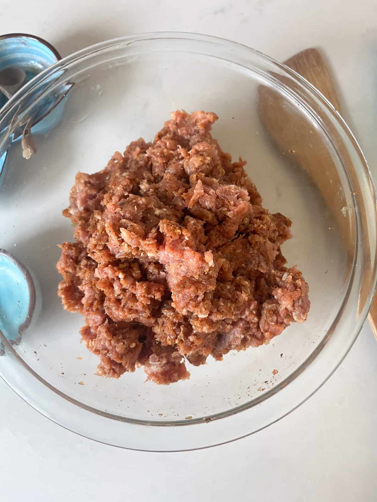 Raw homemade breakfast sausage mixed.